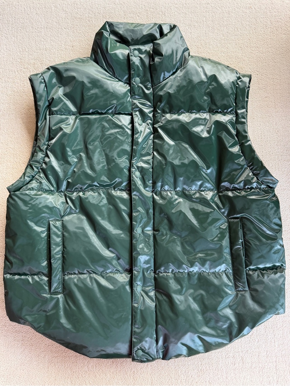 OFFLINE by Aerie Womens L Active Green Glossy Oversized Puffer Vest Shiny
